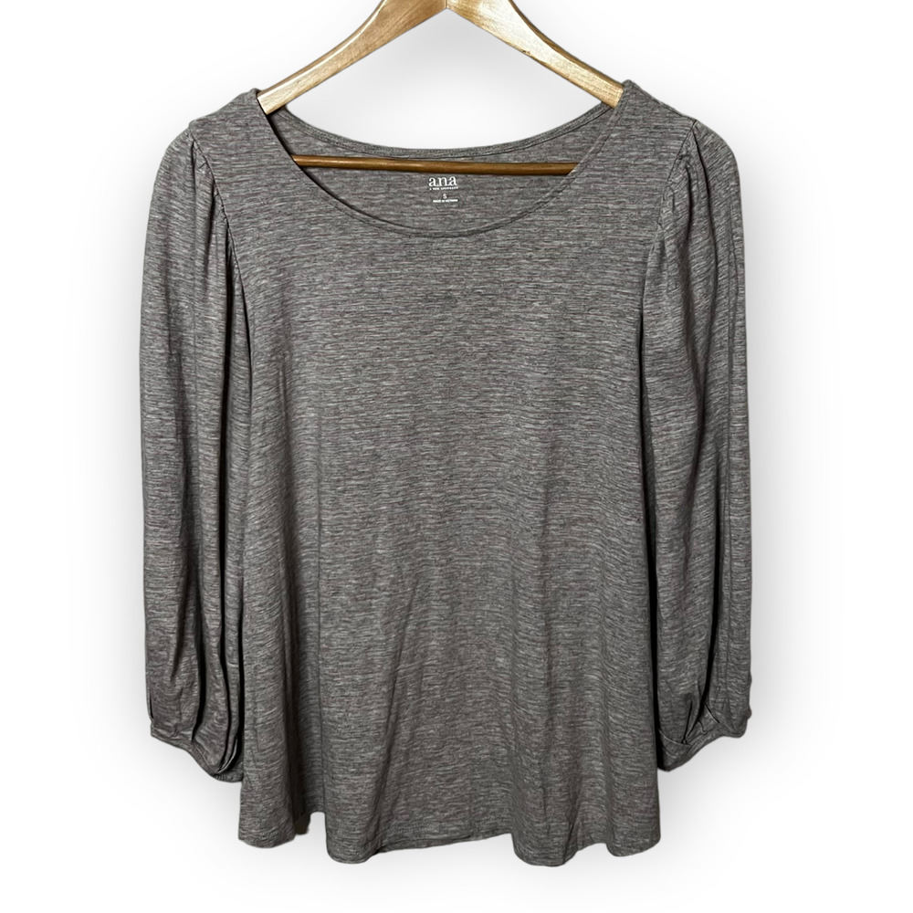 a.n.a. Light Heather Gray & Salmon Striped Stretch Knit Long Sleeve Top Size S